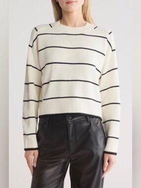 Industry Republic Women's Striped Crewneck Sweater in Black White Size XL